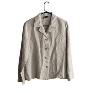 Inclinations Vintage Linen Blend Blazer Sz Large Beige Button Lagenlook Minimal